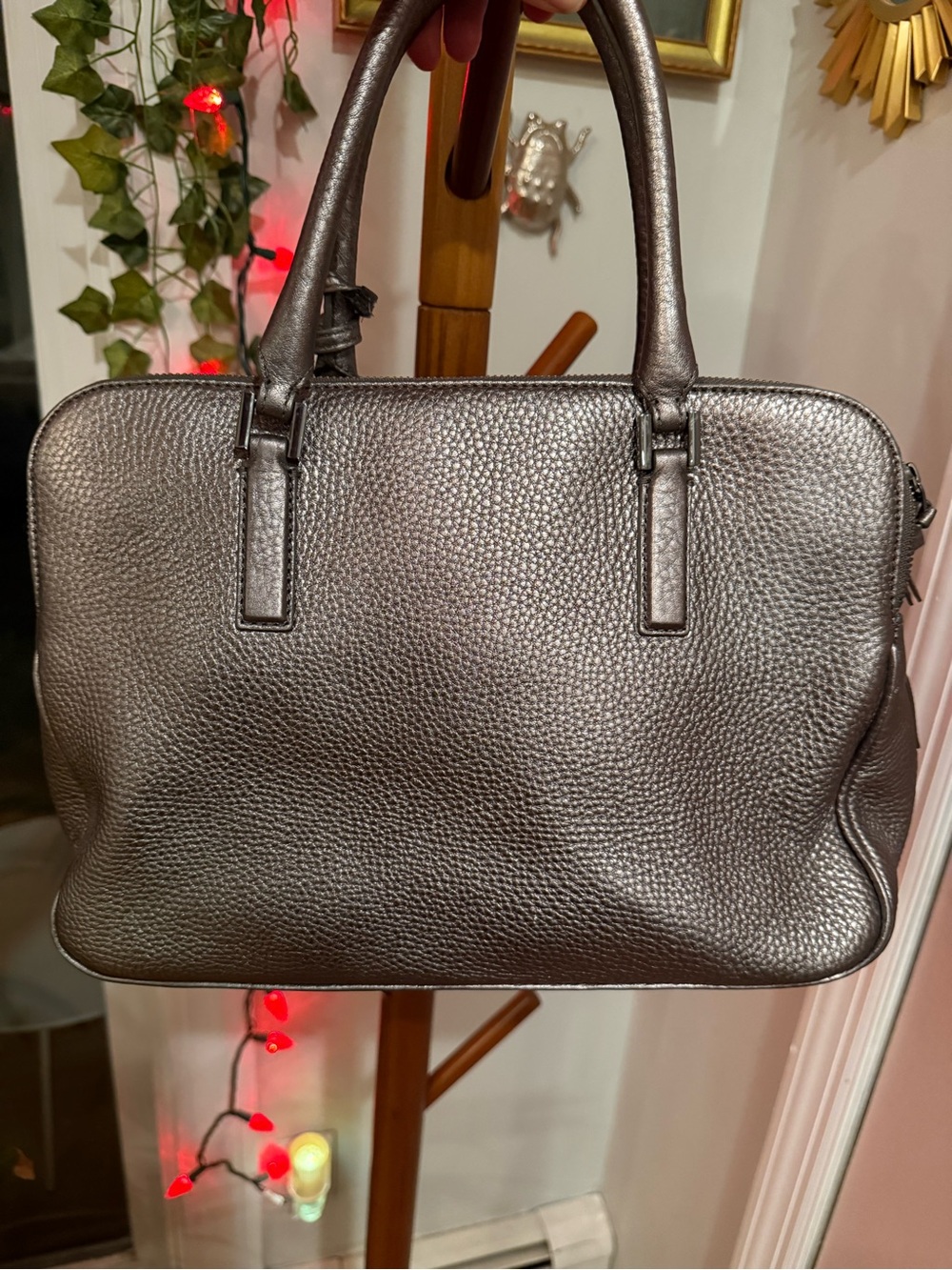 🩶 Tory Burch Metallic Pewter Leather Satchel with Tassels 🩶 - Picture 9 of 12